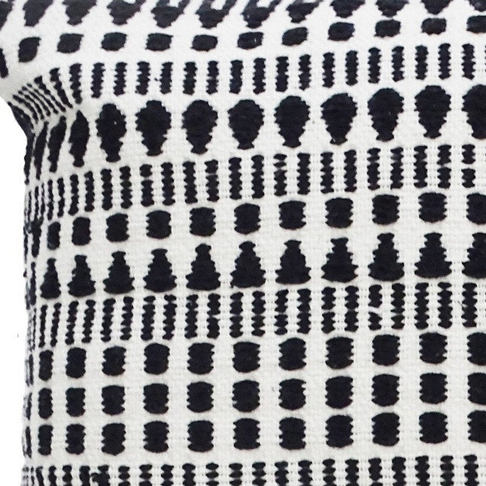 22" Black and White Southwestern Cotton Blend Throw Pillow With Tassels — view 4