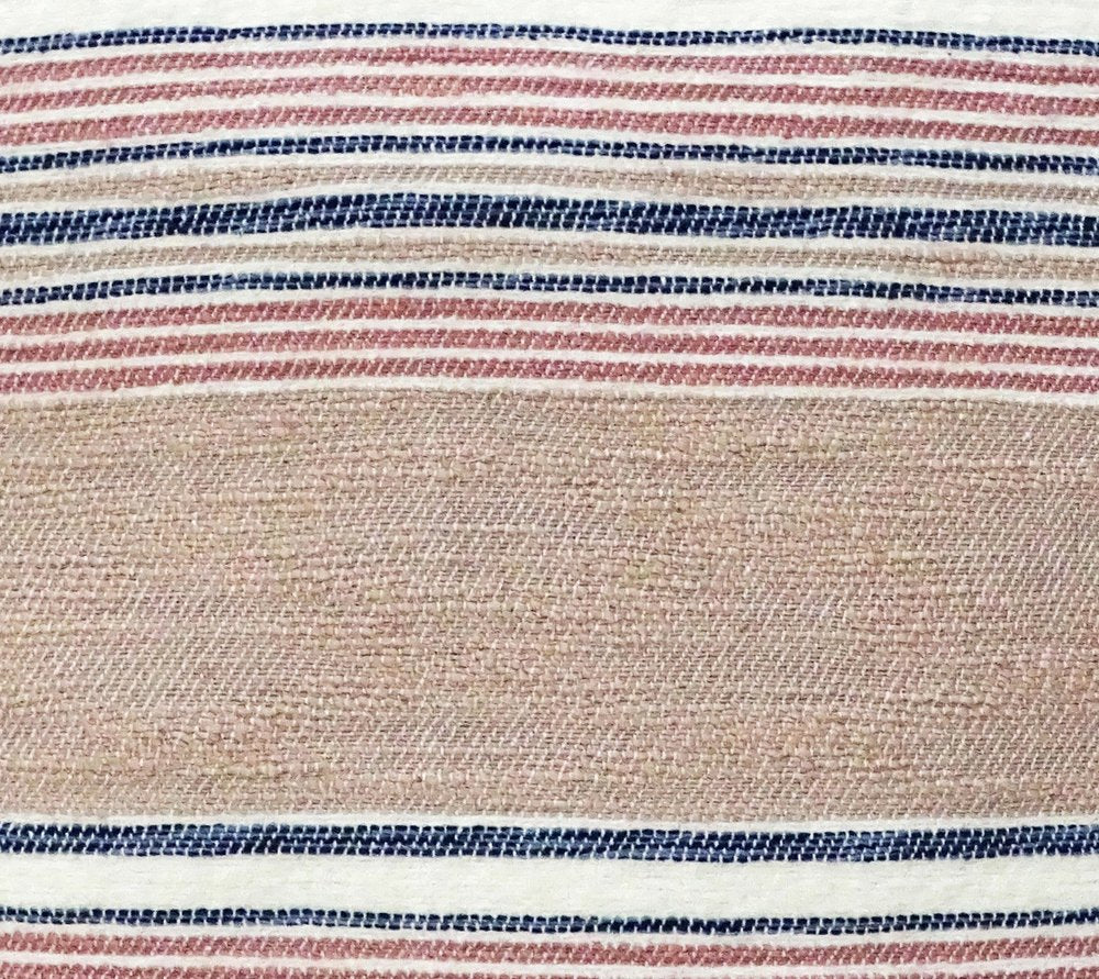 22" X 22" Blue And Tan Striped Handmade Throw Pillow With Tassels