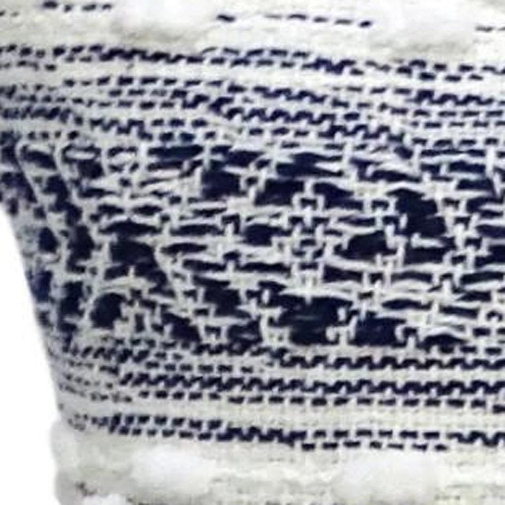 22" X 22" Blue And Peach Southwestern Stripe Handmade Throw Pillow With Tassels — view 9