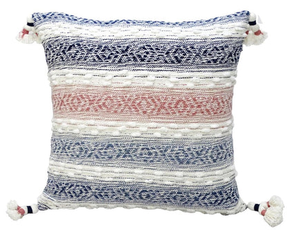 22" X 22" Blue And Peach Southwestern Stripe Handmade Throw Pillow With Tassels