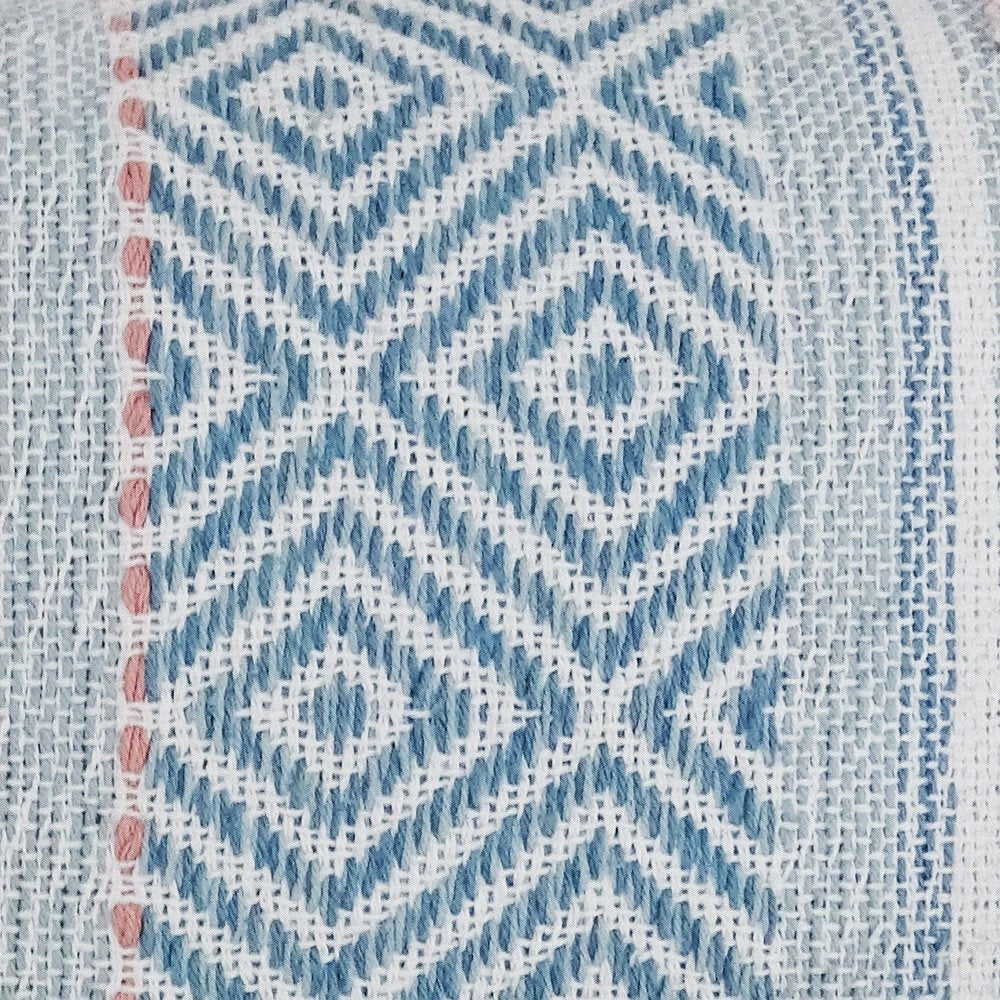 14" X 24" Blue And Pink Ribbed Zippered Handmade Cotton Blend Throw Pillow With Tassels — view 4