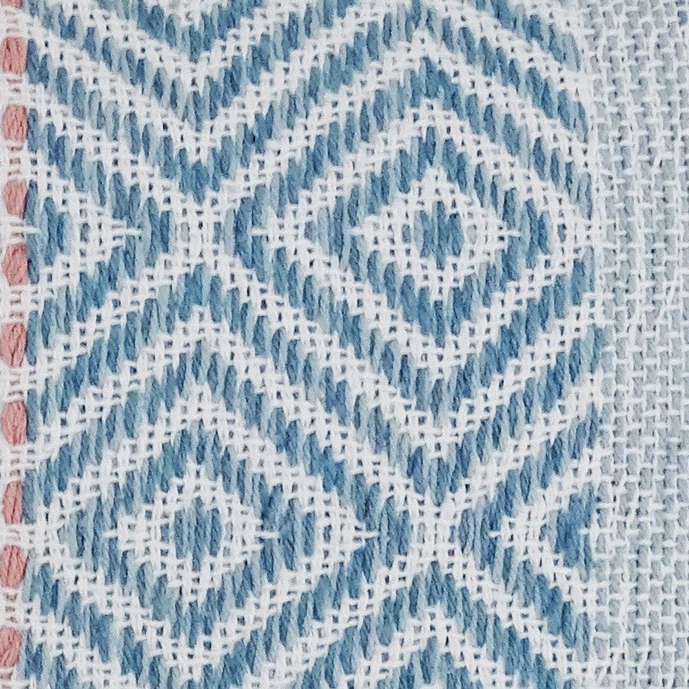 14" X 24" Blue And Pink Ribbed Zippered Handmade Cotton Blend Throw Pillow With Tassels — view 8