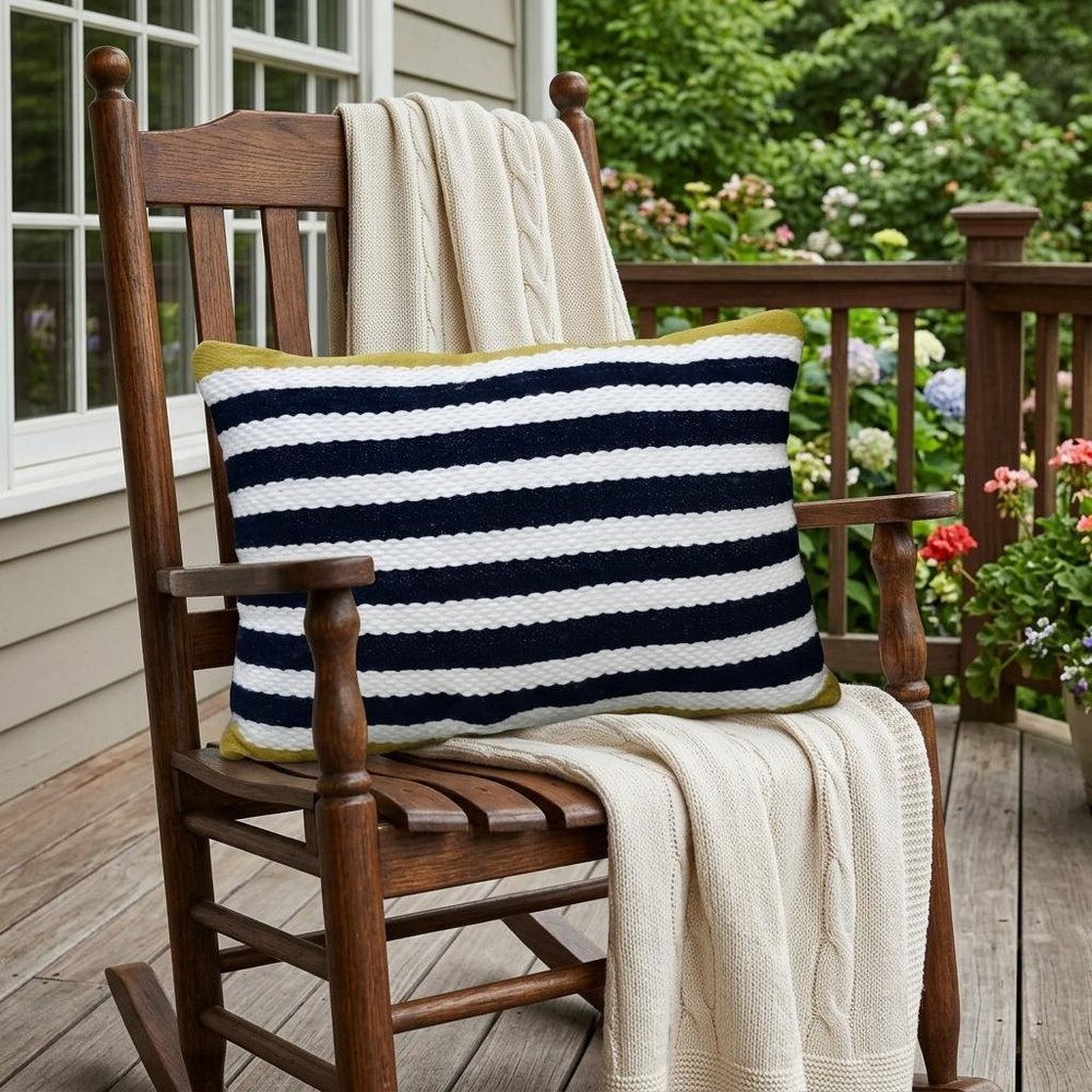 14" X 20" Black And Yellow Zippered Striped Indoor Outdoor Throw Pillow — view 12