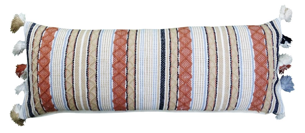 14" X 40" Tan And Beige Trellis Zippered Handmade Cotton Blend Throw Pillow With Tassels — view 2