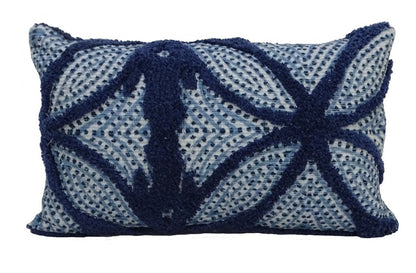 14" X 24" Blue And Light Blue Zippered Cotton Blend Trellis Throw Pillow