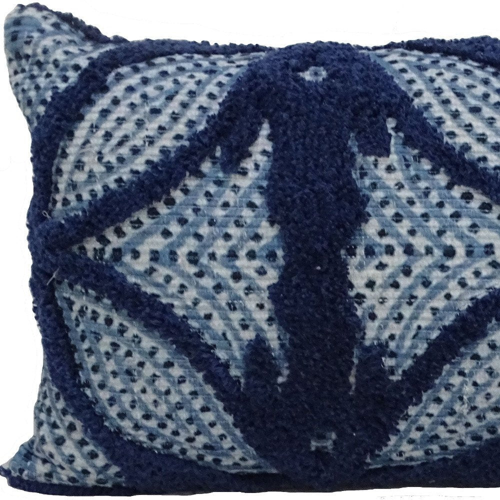 14" X 24" Blue And Light Blue Zippered Cotton Blend Trellis Throw Pillow — view 5