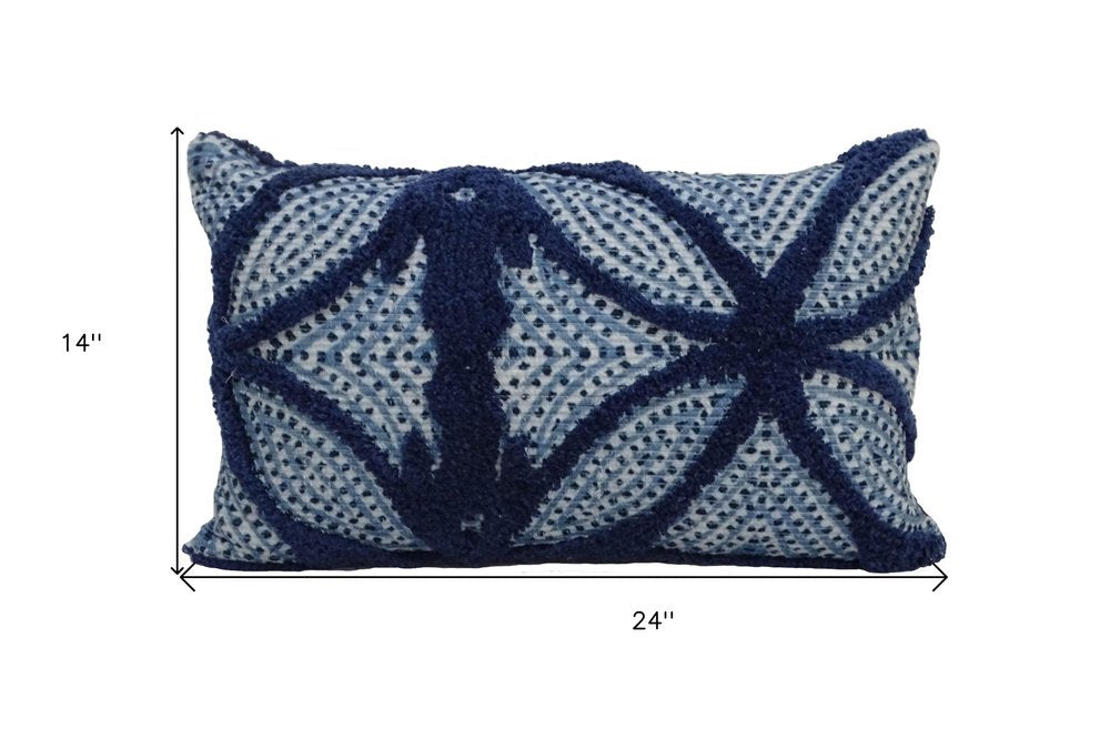 14" X 24" Blue And Light Blue Zippered Cotton Blend Trellis Throw Pillow — view 13