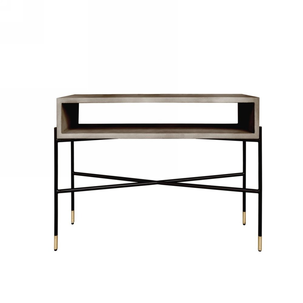 45" Gray and Black Concrete and Iron Console Table HomeRoots