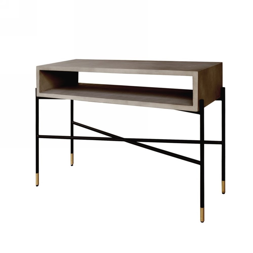 45" Gray and Black Concrete and Iron Console Table HomeRoots