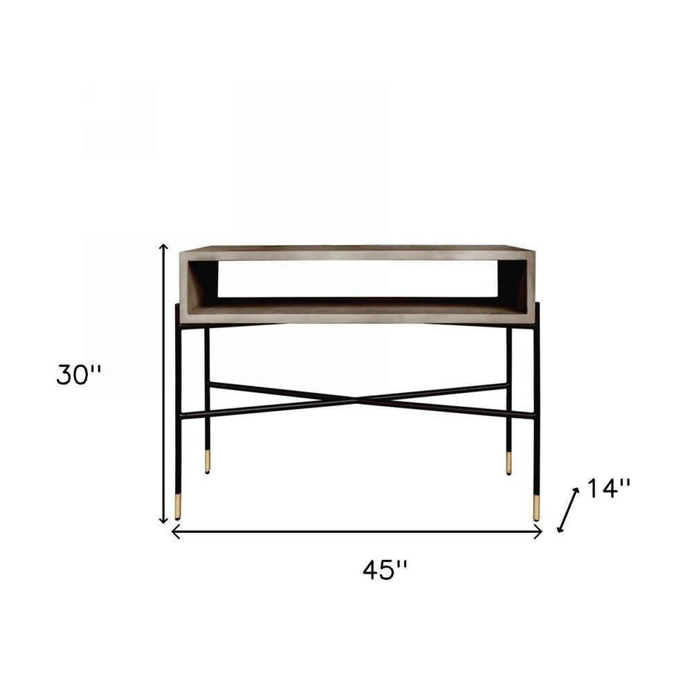 45" Gray and Black Concrete and Iron Console Table HomeRoots