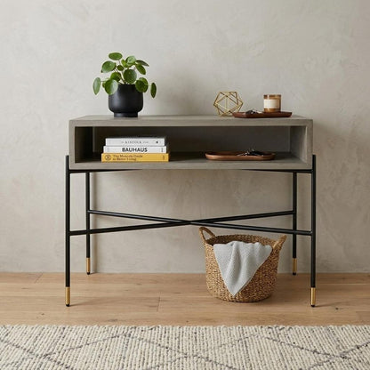 45" Gray and Black Concrete and Iron Console Table HomeRoots