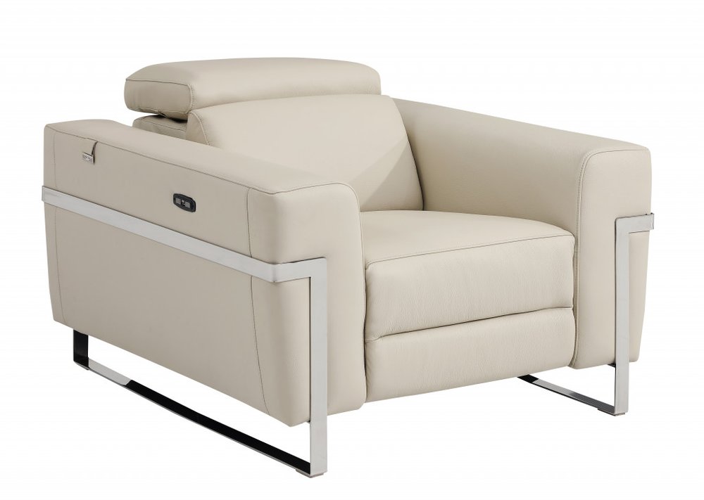 41" Beige Italian Leather Power Recliner Chair HomeRoots