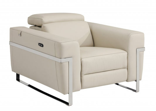 41" Beige Italian Leather Power Recliner Chair HomeRoots