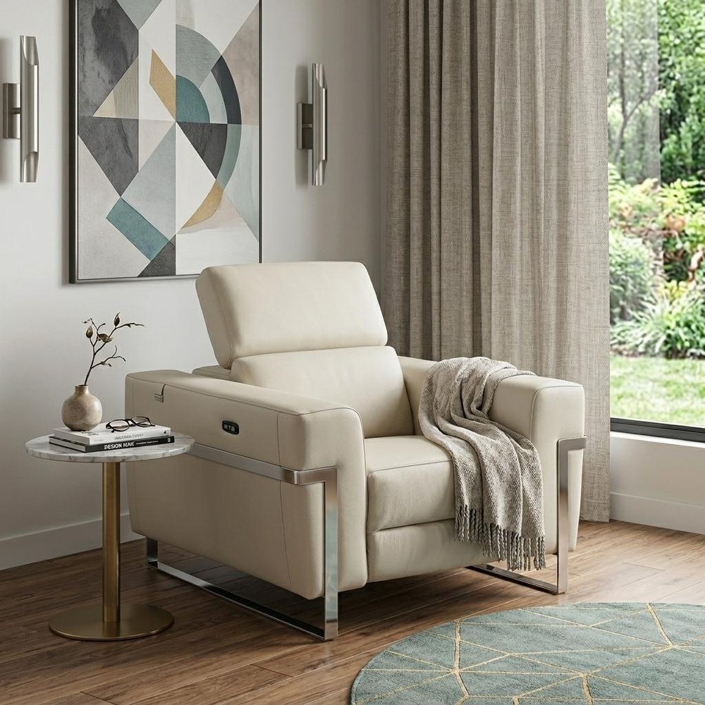 41" Beige Italian Leather Power Recliner Chair HomeRoots