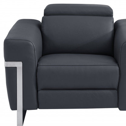 41" Dark Gray Italian Leather Power Recliner Chair HomeRoots