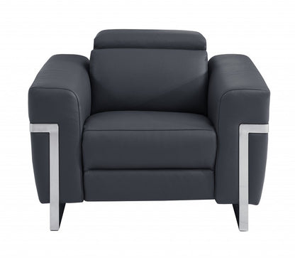 41" Dark Gray Italian Leather Power Recliner Chair HomeRoots