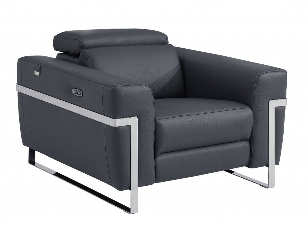 41" Dark Gray Italian Leather Power Recliner Chair HomeRoots