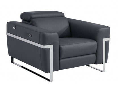 41" Dark Gray Italian Leather Power Recliner Chair HomeRoots