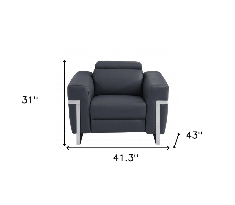 41" Dark Gray Italian Leather Power Recliner Chair HomeRoots