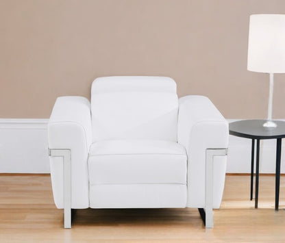 41" White Italian Leather Power Recliner Chair HomeRoots