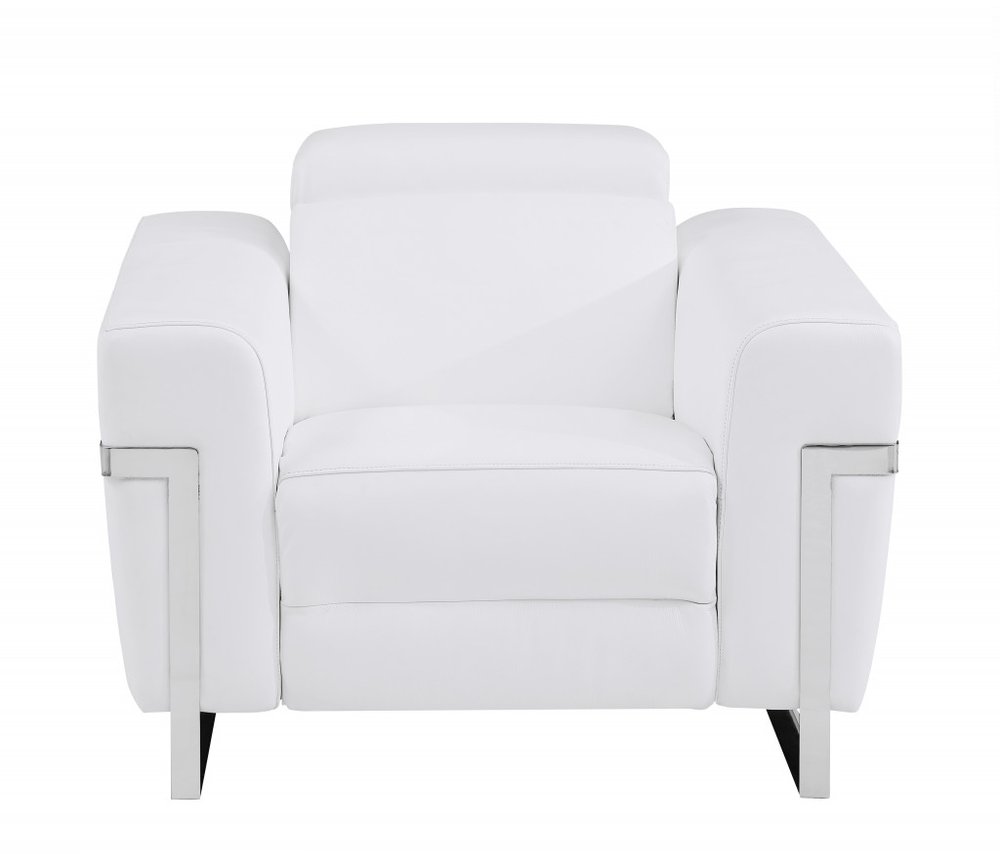 41" White Italian Leather Power Recliner Chair HomeRoots