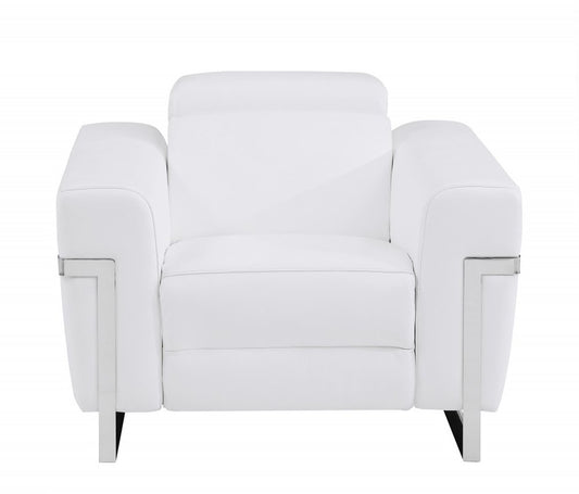 41" White Italian Leather Power Recliner Chair HomeRoots