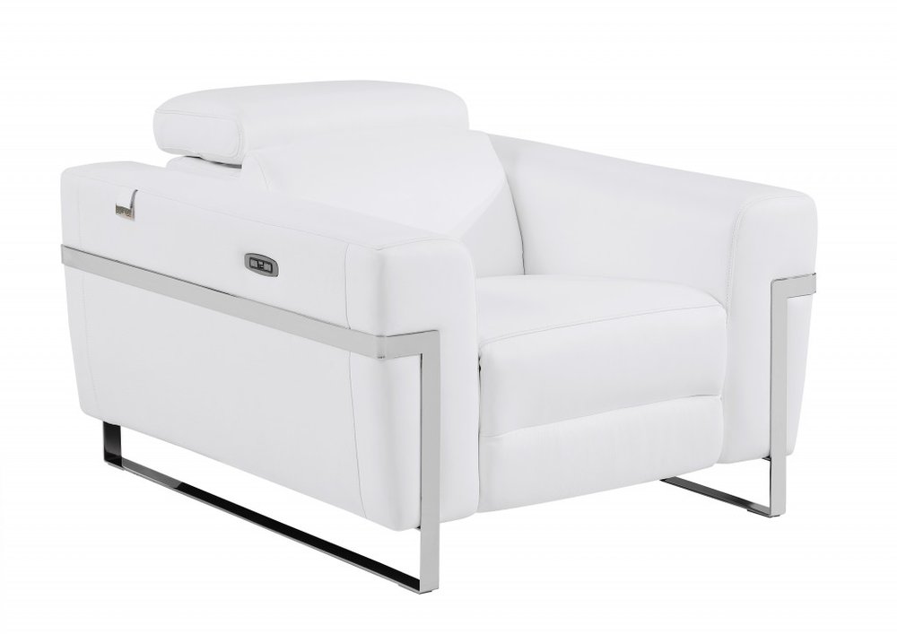 41" White Italian Leather Power Recliner Chair HomeRoots