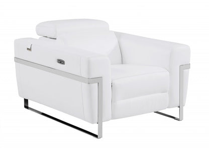 41" White Italian Leather Power Recliner Chair HomeRoots