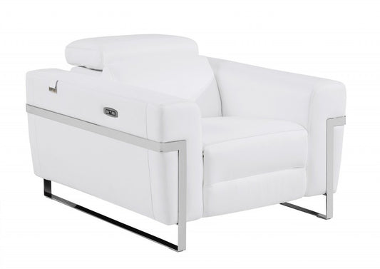41" White Italian Leather Power Recliner Chair HomeRoots