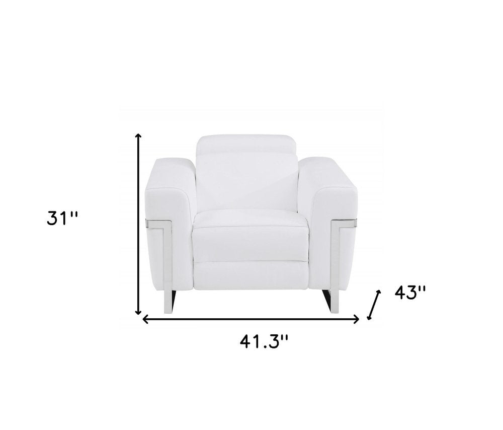 41" White Italian Leather Power Recliner Chair HomeRoots