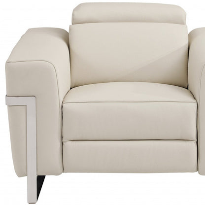 41" Beige Italian Leather Power Recliner Chair HomeRoots