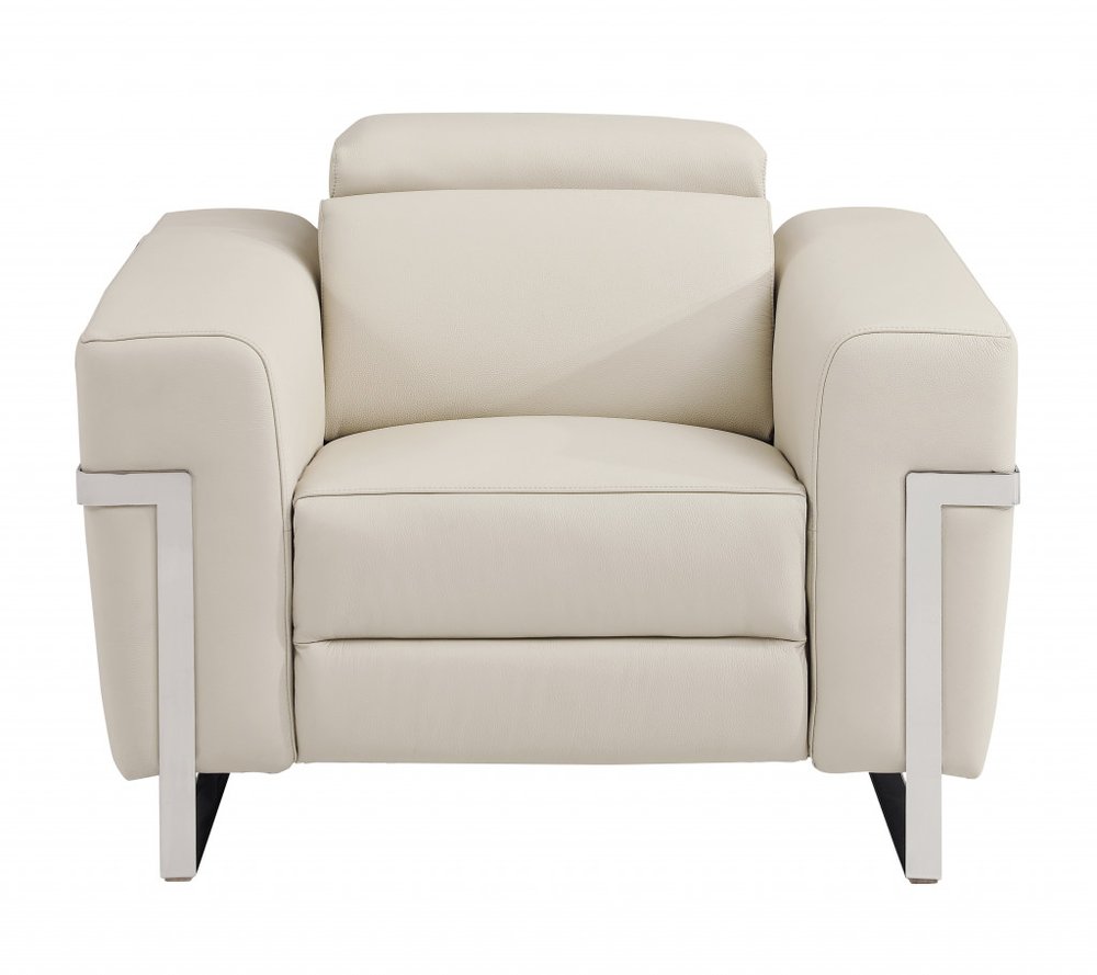 41" Beige Italian Leather Power Recliner Chair HomeRoots