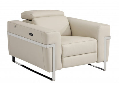 41" Beige Italian Leather Power Recliner Chair HomeRoots