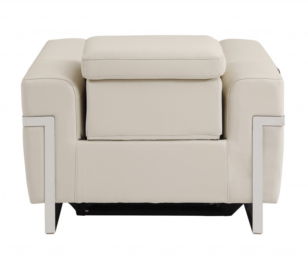 41" Beige Italian Leather Power Recliner Chair HomeRoots