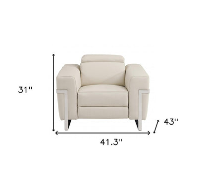 41" Beige Italian Leather Power Recliner Chair HomeRoots