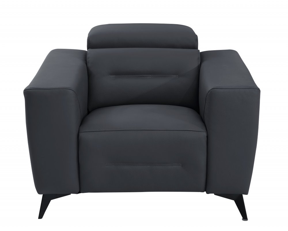 41" Dark Gray Italian Leather Power Recliner Chair HomeRoots