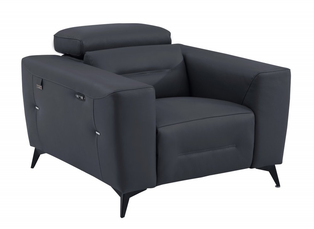 41" Dark Gray Italian Leather Power Recliner Chair HomeRoots