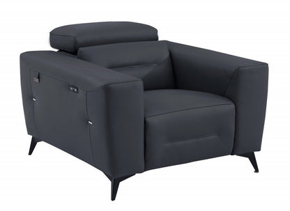 41" Dark Gray Italian Leather Power Recliner Chair HomeRoots