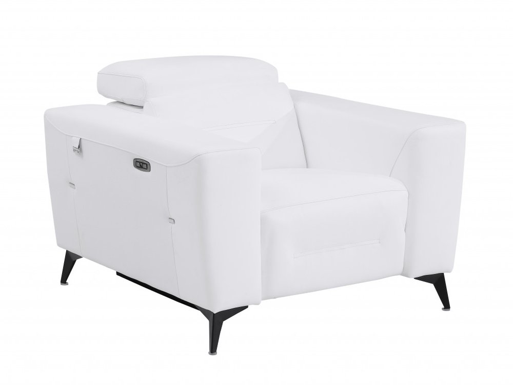 41" White Italian Leather Power Recliner Chair HomeRoots