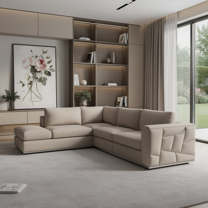 Beige Italian Leather Reclining L Shaped Two Piece Corner Sectional HomeRoots