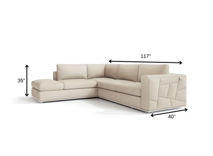 Beige Italian Leather Reclining L Shaped Two Piece Corner Sectional HomeRoots