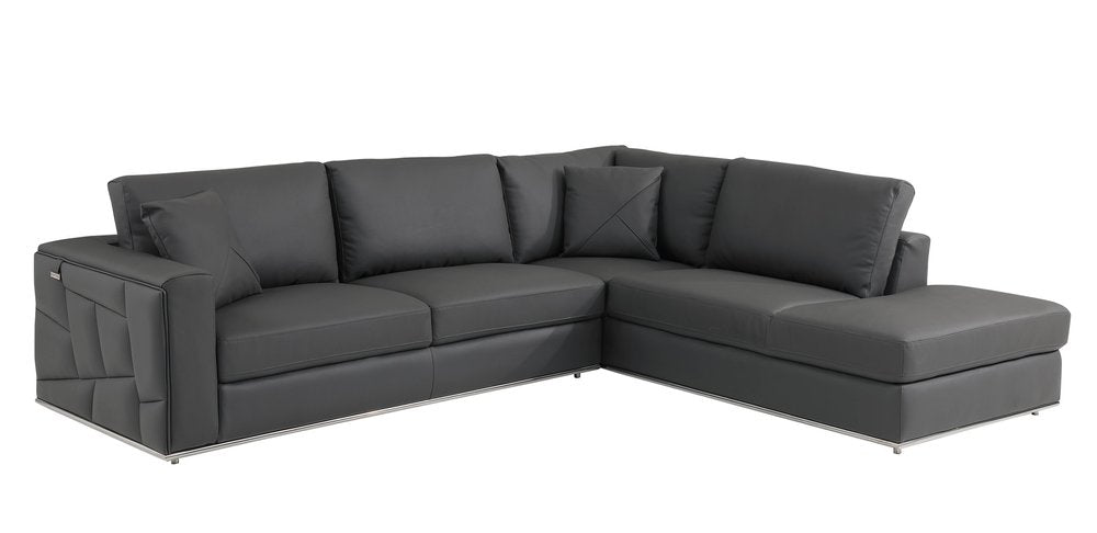 Dark Gray Italian Leather L Shaped Two Piece Corner Sectional HomeRoots