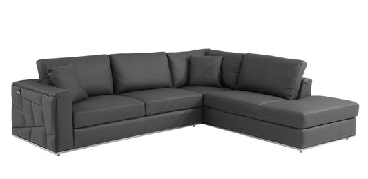 Dark Gray Italian Leather L Shaped Two Piece Corner Sectional HomeRoots