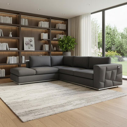 Dark Gray Italian Leather L Shaped Two Piece Corner Sectional HomeRoots