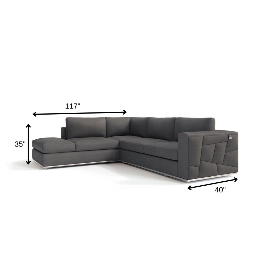 Dark Gray Italian Leather L Shaped Two Piece Corner Sectional HomeRoots