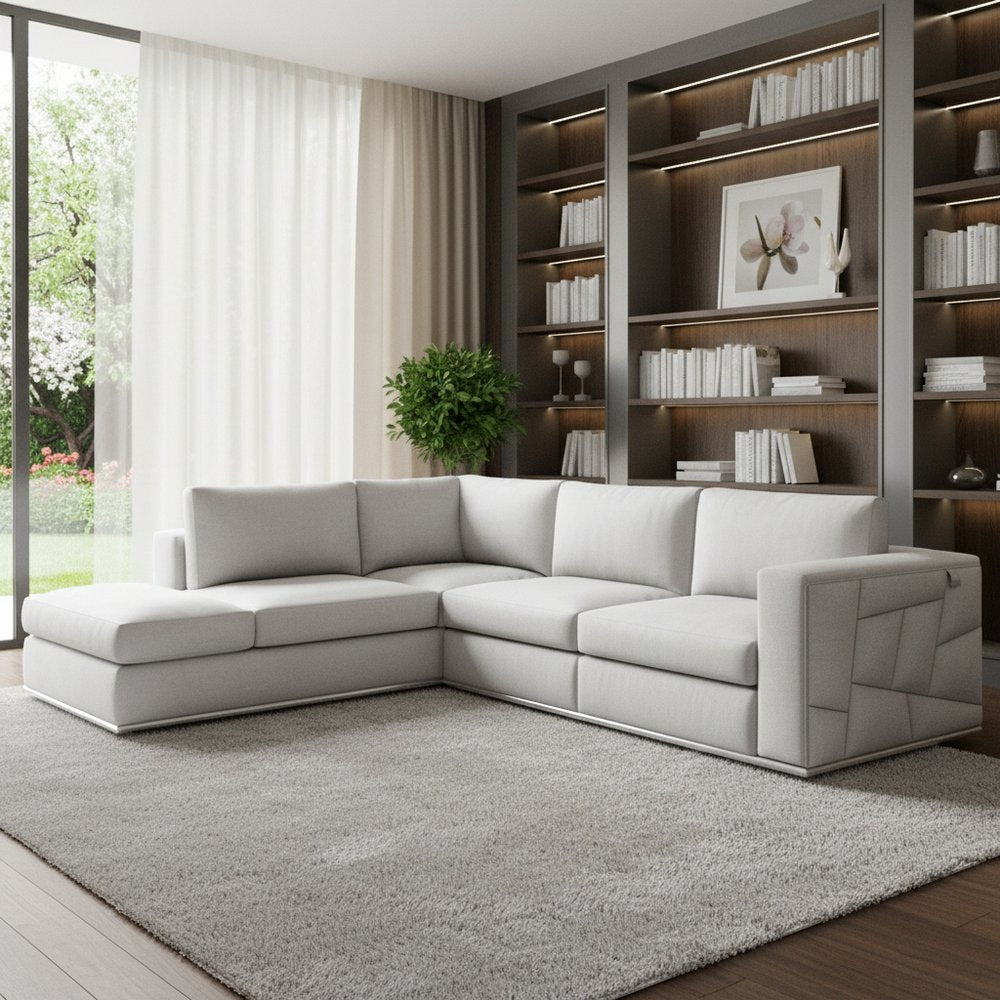 White Italian Leather Reclining L Shaped Two Piece Corner Sectional HomeRoots