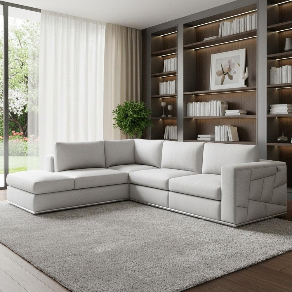 White Italian Leather Reclining L Shaped Two Piece Corner Sectional HomeRoots