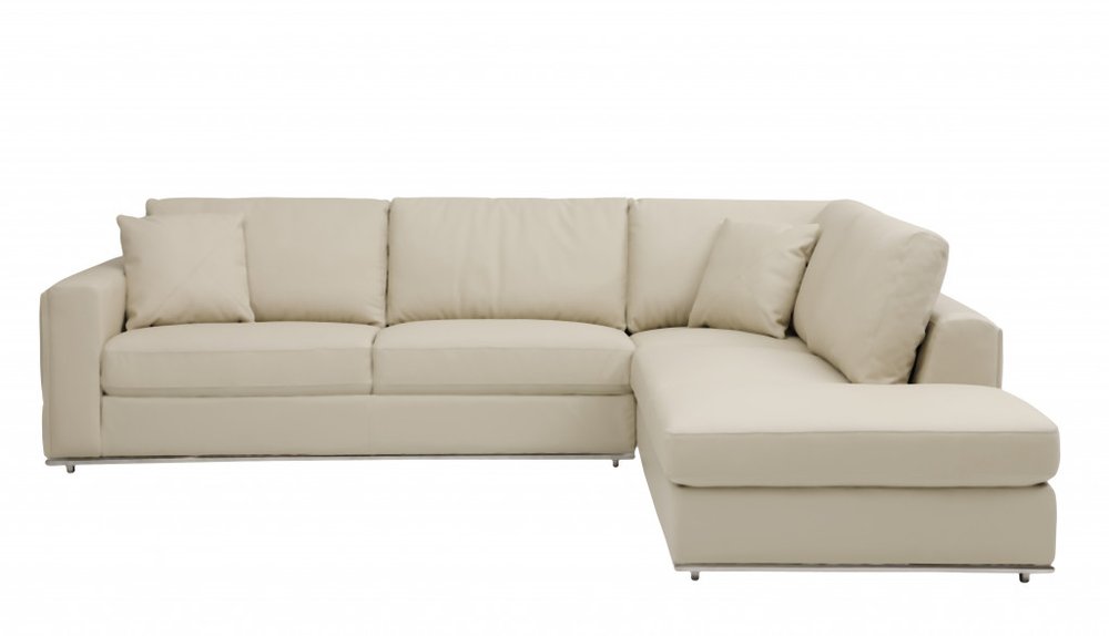 Beige Italian Leather Reclining L Shaped Two Piece Corner Sectional HomeRoots