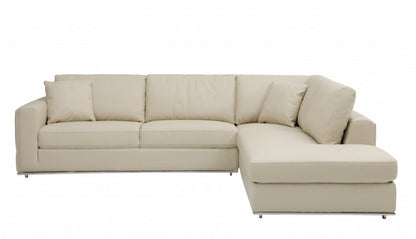 Beige Italian Leather Reclining L Shaped Two Piece Corner Sectional HomeRoots