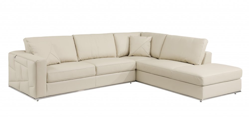 Beige Italian Leather Reclining L Shaped Two Piece Corner Sectional HomeRoots